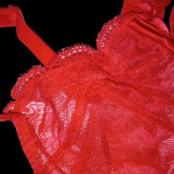 Simone Pérèle Implicite Frivole Sheer Plunge Lace Bra Poppy Red 32D NWT - Picture 4 of 5